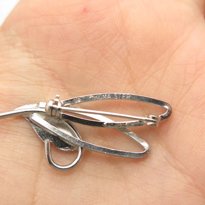 925 Sterling Silver Vintage Roma Leaf Modernist Pin Brooch