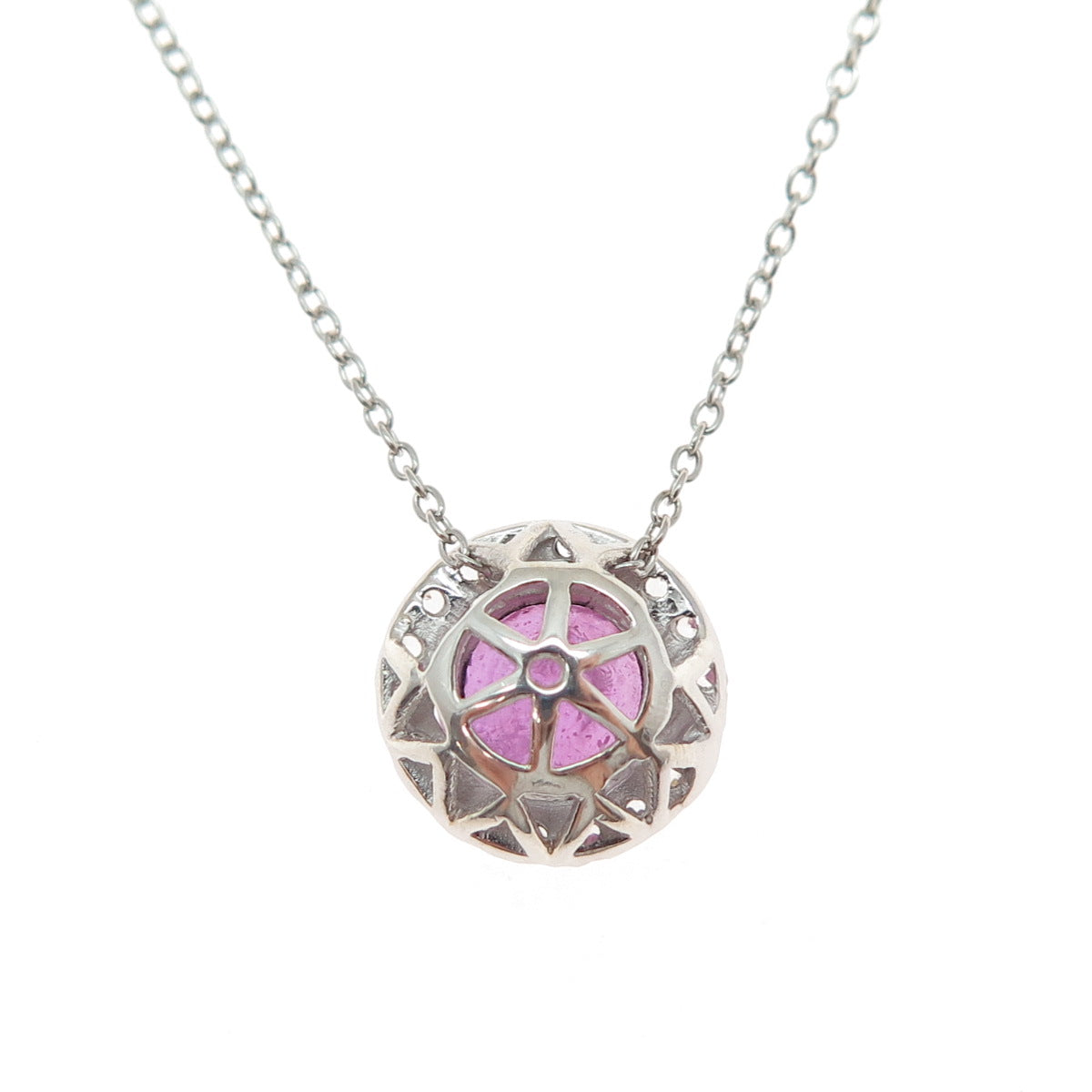 925 Sterling Silver Real Ruby & White Topaz Cable Chain Necklace 18"