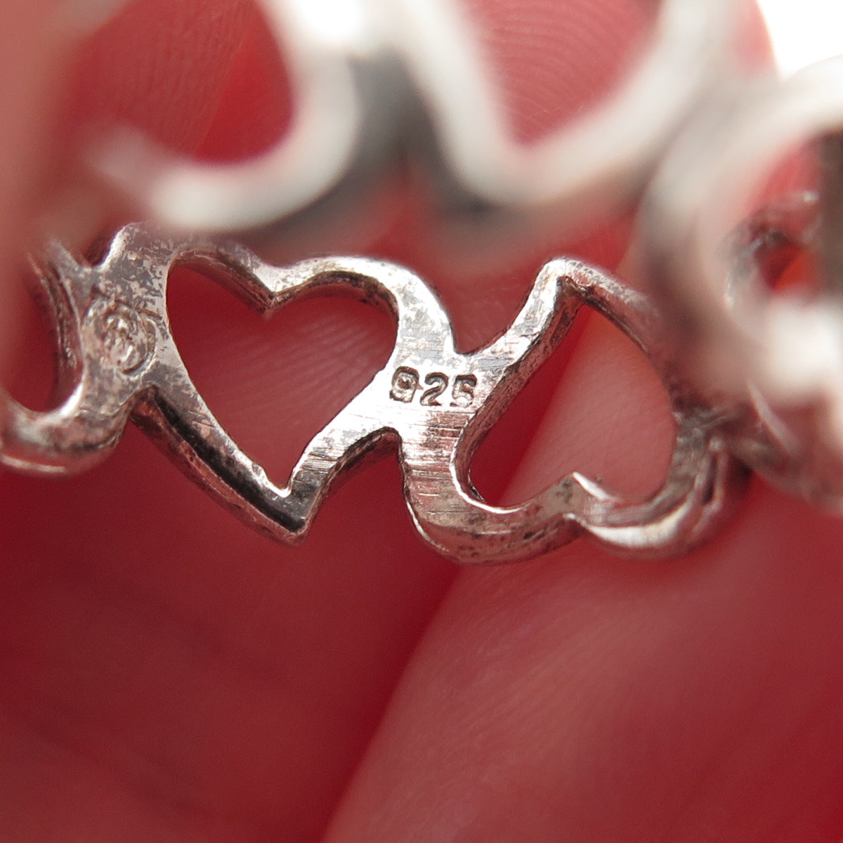 925 Sterling Silver Vintage Open Heart All Around Ring Size 8