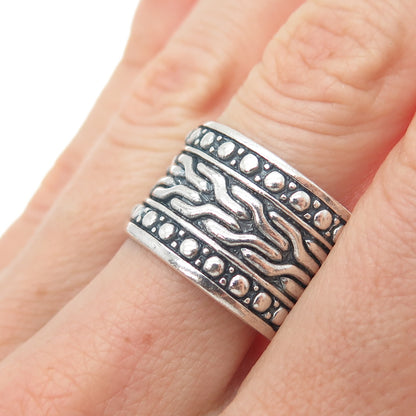 925 Sterling Silver Vintage Modernist Oxidized Wide Band Ring Size 9.75