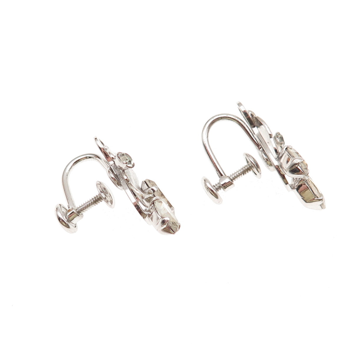 Van Dell Sterling Silver Antique Art Deco Rhinestone Floral Screw Back Earrings