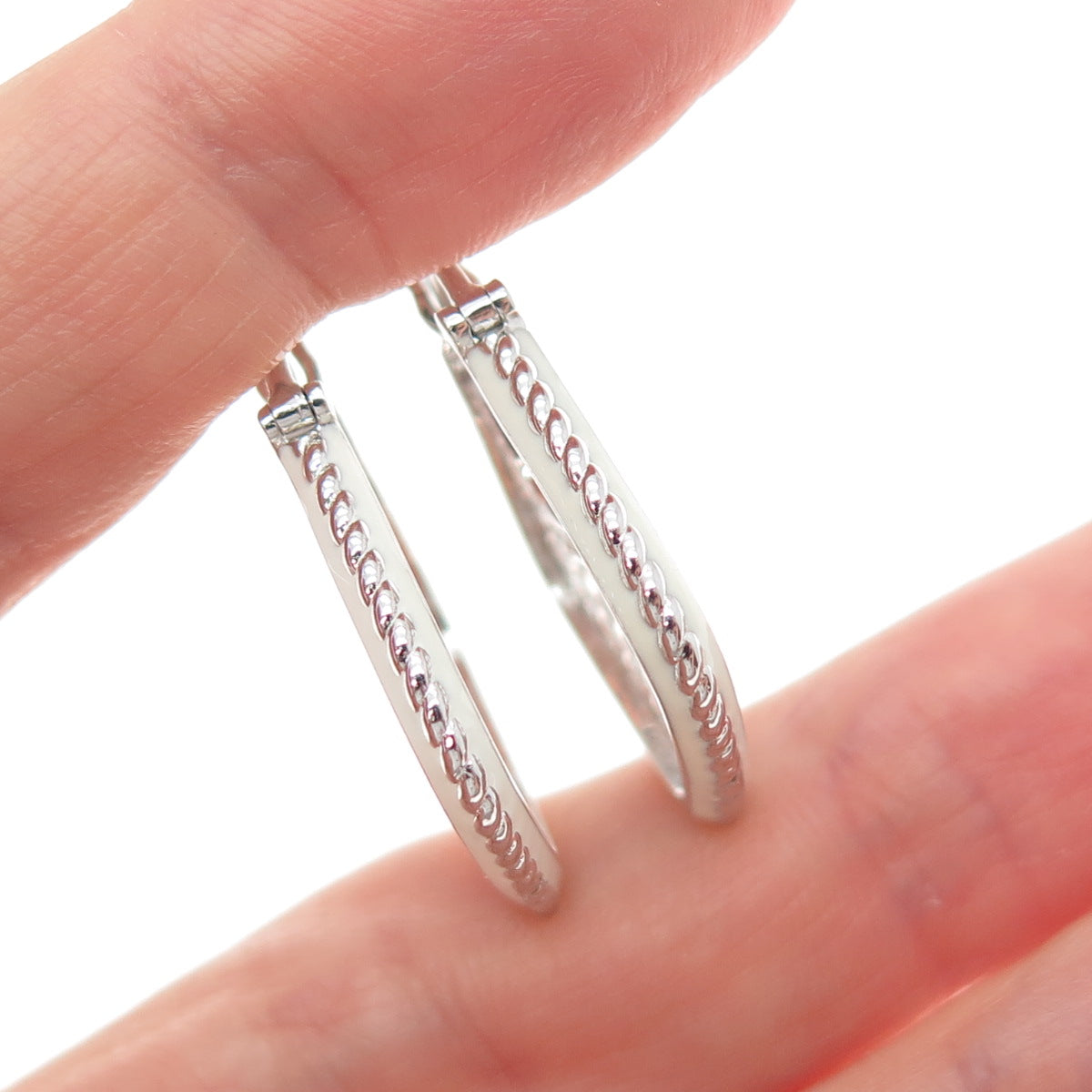 SAI 925 Sterling Silver Enamel Round-Cut C Z Cage Heart Earrings