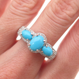 D'Joy 925 Sterling Silver Real Sleeping Beaty Turquoise White Topaz Ring Size 8