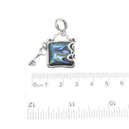 HAGIT GORALI Sterling Vintage Israel Abalone Shell Modernist Lock & Key Pendant
