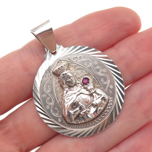 925 Sterling Silver Vintage Real Ruby Saint Barbara Religious Charm Pendant