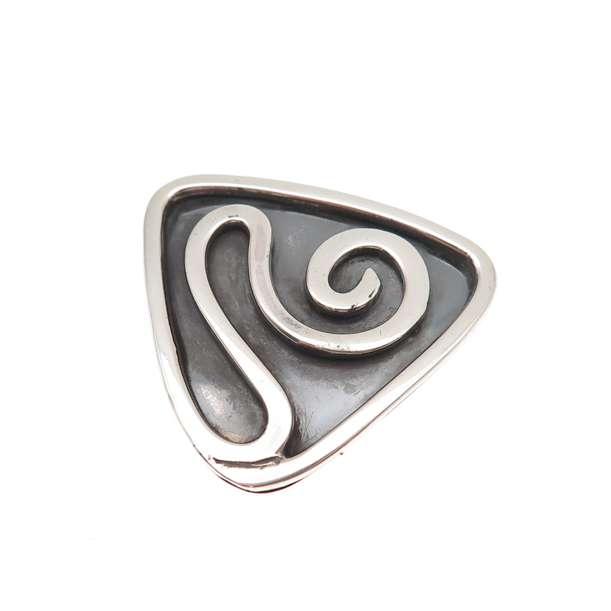 925 Sterling Silver Vintage Modernist Spiral Handwrought Oxidized Pin Brooch