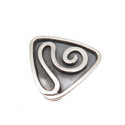 925 Sterling Silver Vintage Modernist Spiral Handwrought Oxidized Pin Brooch