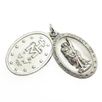 THEDA Sterling Silver Vintage St. Mary Miraculous Slide Medal Religious Pendant