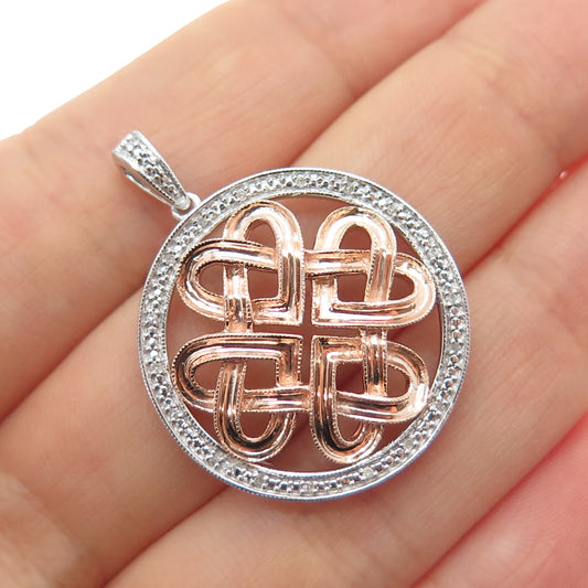 JANE SEYMOUR 925 Sterling Silver 2-Tone Real Diamond Heart Knot Pendant