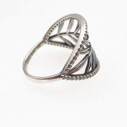 Pandora 925 Sterling Silver Round-Cut C Z Tropical Palm Leaf Ring Size 9.25