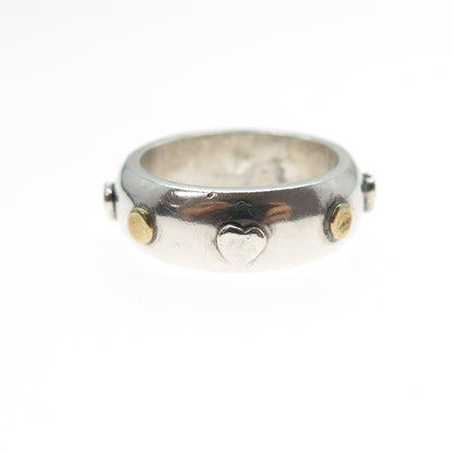 925 Sterling Silver 2-Tone Vintage Heart Dotted Band Ring Size 6
