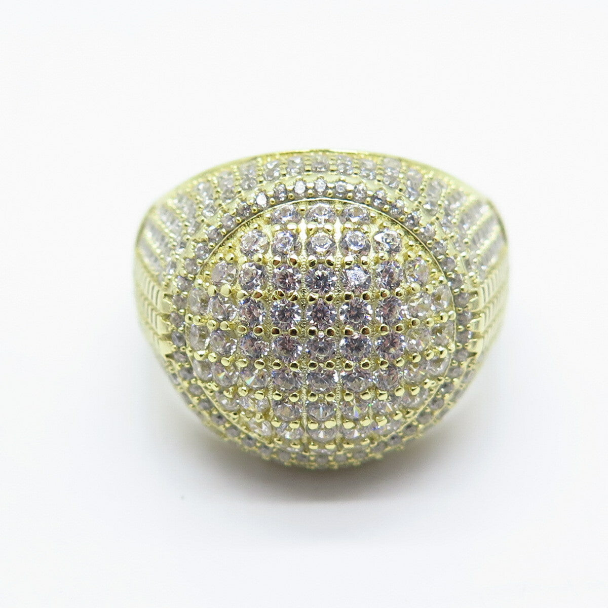 925 Sterling Silver Gold Plated C Z Domed Ring Size 12