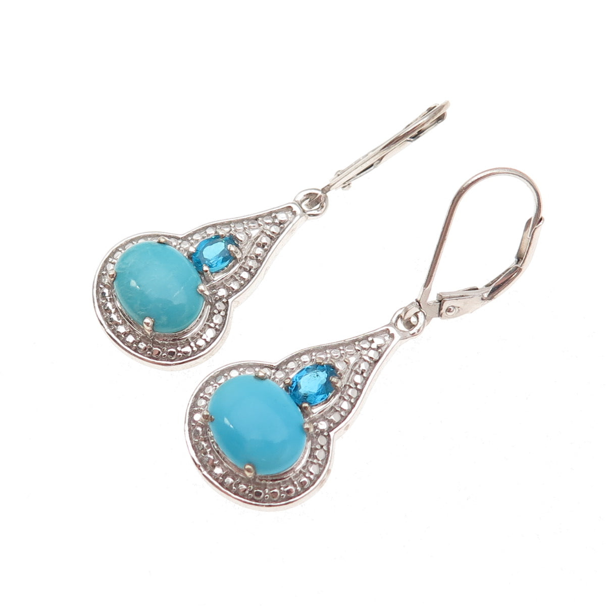 Chuck Clemency 925 Sterling Silver Real Turquoise & Apatite Dangle Earrings