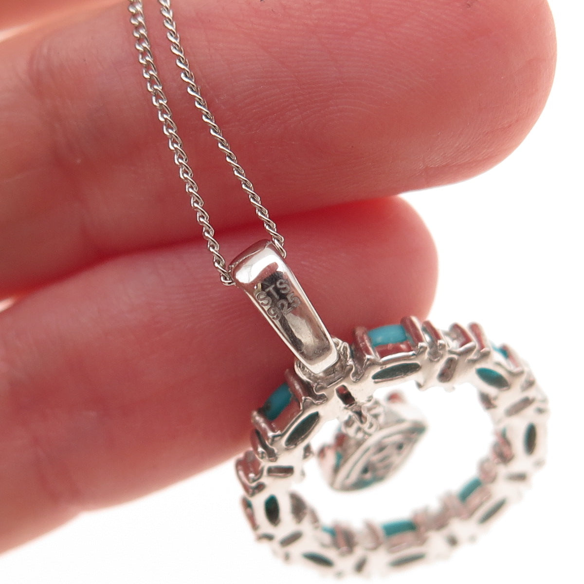Chuck Clemency 925 Sterling Silver Real Turquoise White Topaz Chain Necklace 20"