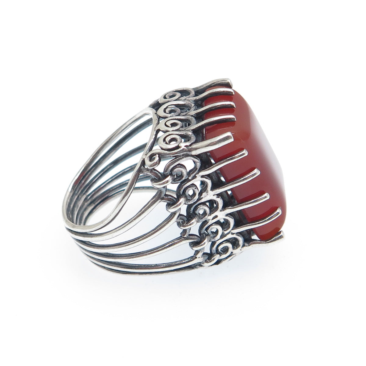 925 Sterling Silver Vintage Real Carnelian Modernist Oxidized Ring Size 6