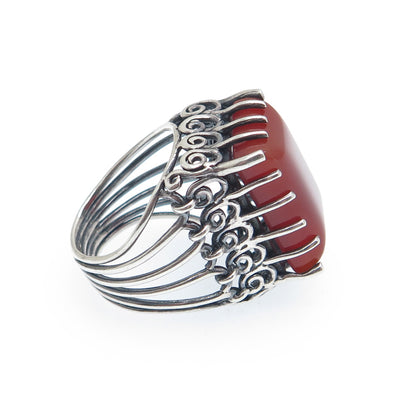925 Sterling Silver Vintage Real Carnelian Modernist Oxidized Ring Size 6