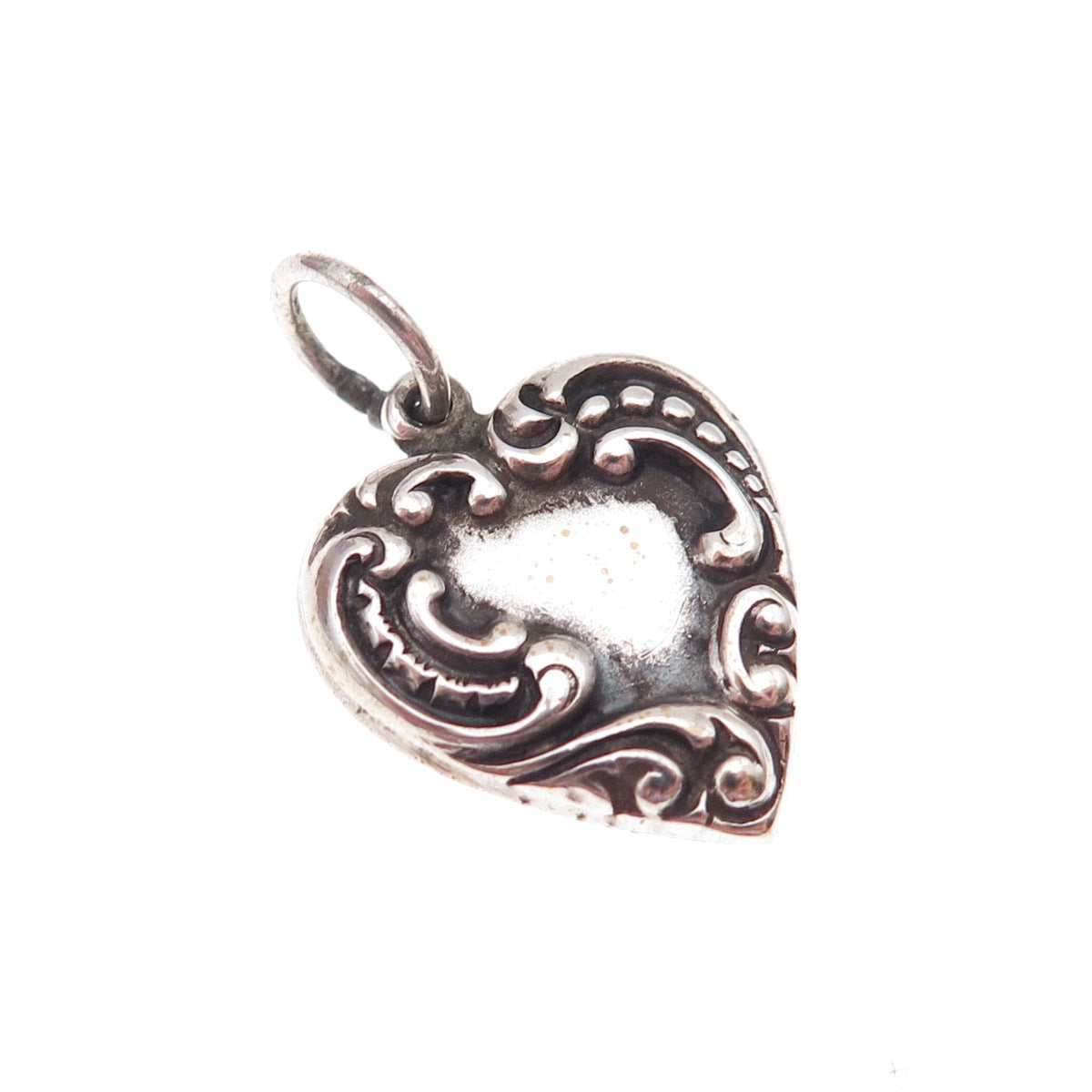 925 Sterling Silver Antique Art Deco Engraved Chatelaine Heart Charm Pendant