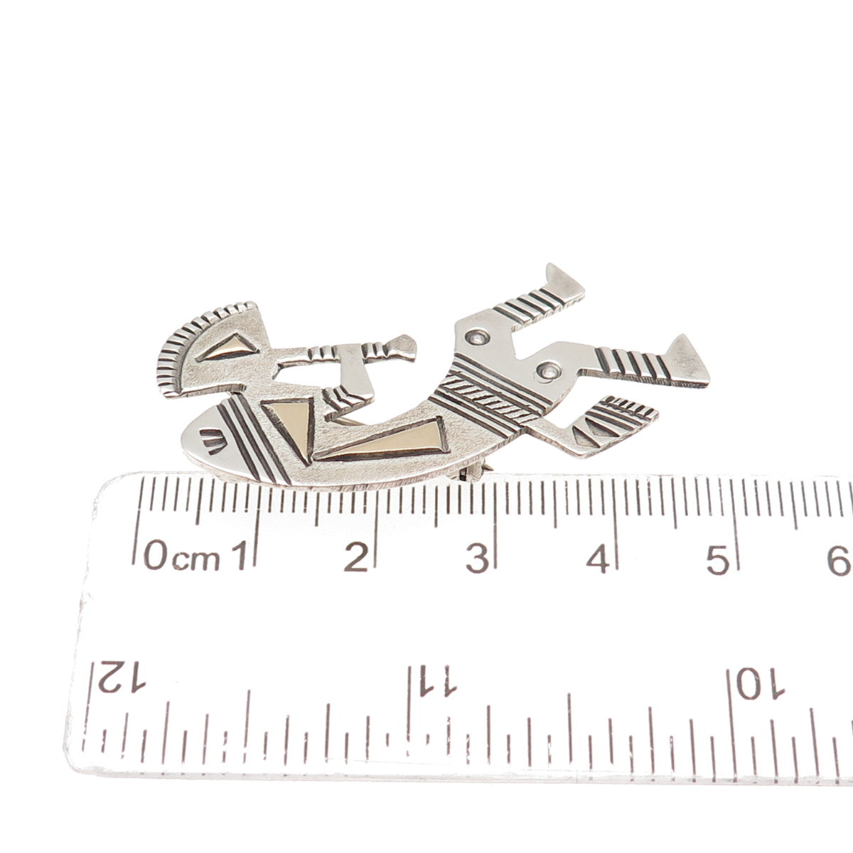 Harold Joe Old Pawn 925 Sterling 14K Gold Vintage Kokopelli Pin Brooch / Pendant