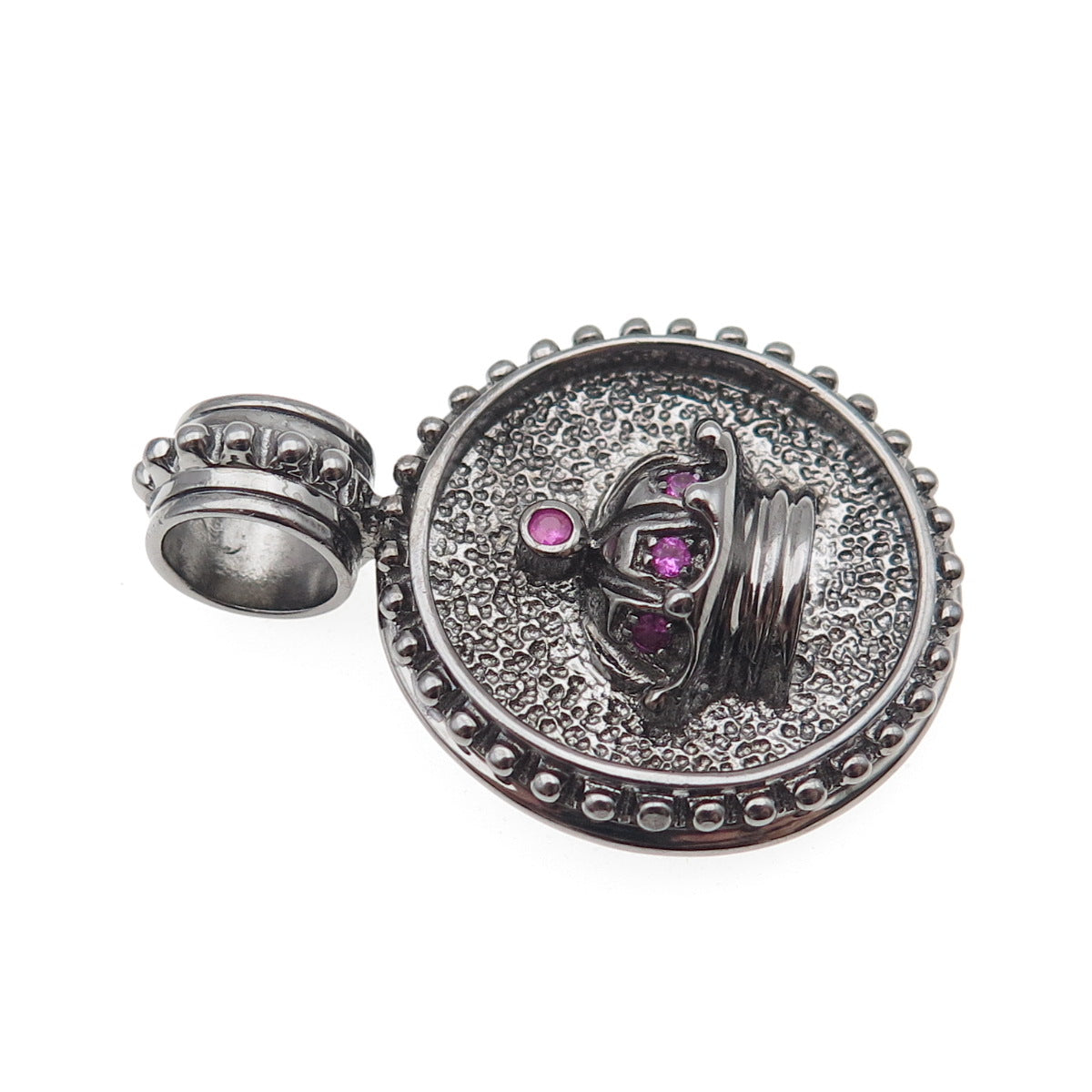 JOLUSA 925 Sterling Silver Black Rhodium Real Pink Sapphire Crown Pendant