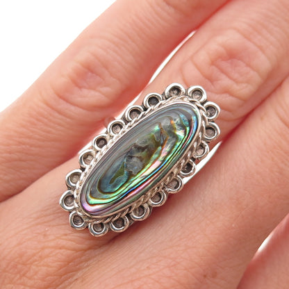 925 Sterling Silver Vintage Mexico Real Abalone Shell Oxidized Ring Size 4.75