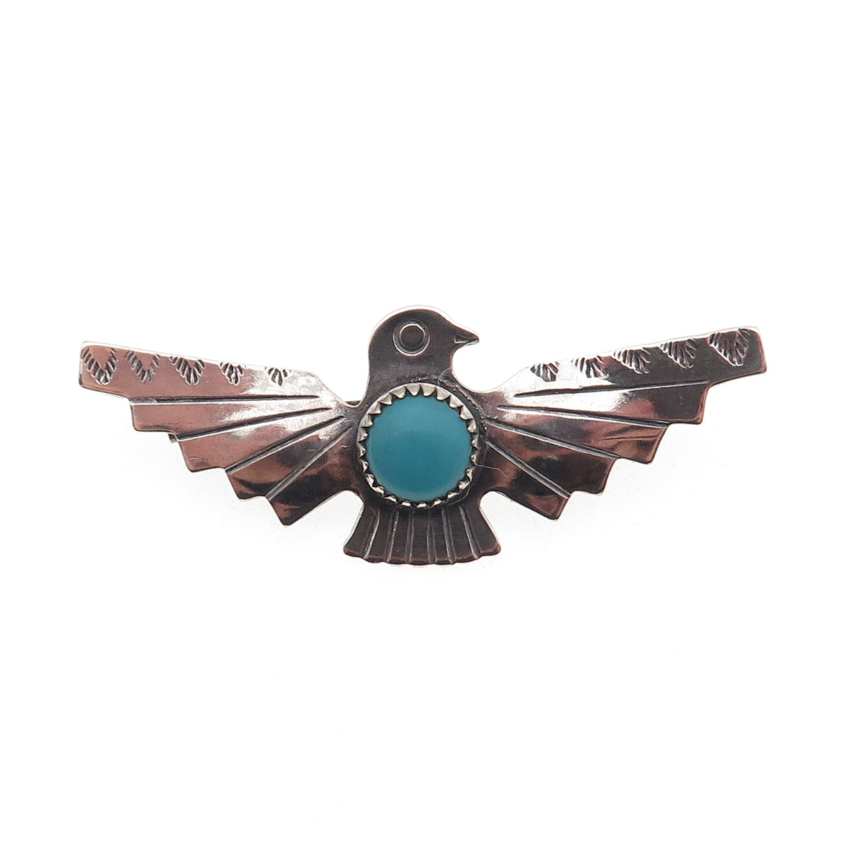 Bell Trading Post Old Pawn 925 Sterling Vintage Turquoise Thunderbird Pin Brooch