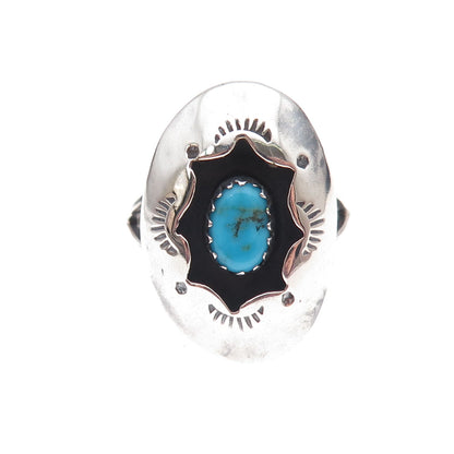 Old Pawn 925 Sterling Silver Vintage Turquoise Concho Shadow Box Ring Size 6
