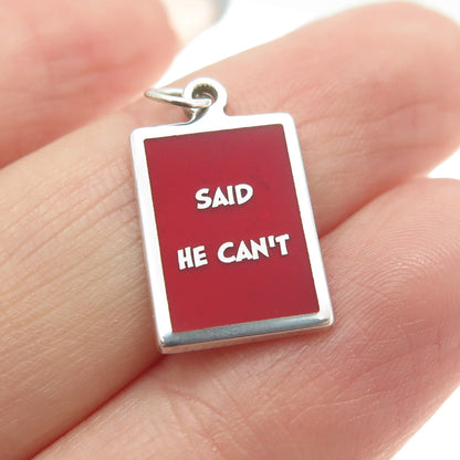 925 Sterling Silver Red Enamel "Said He Can't" Minimalist Charm Pendant