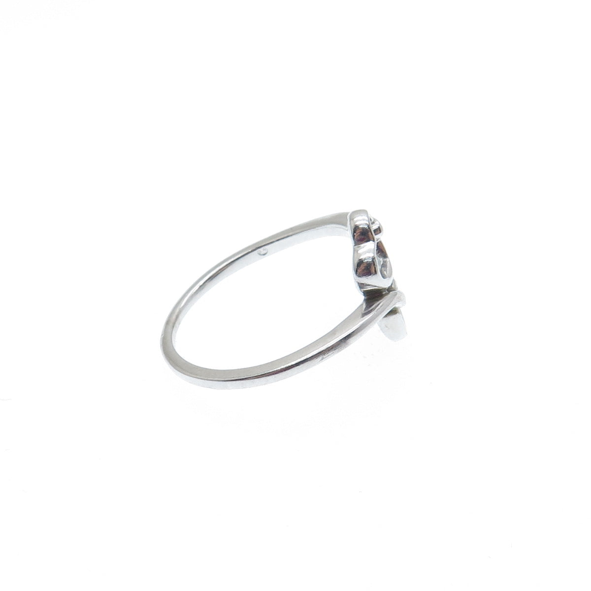 925 Sterling Silver Round-Cut C Z Heart Bypass Ring Size 6.75