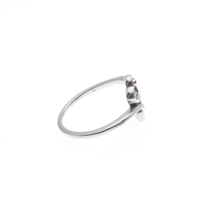 925 Sterling Silver Round-Cut C Z Heart Bypass Ring Size 6.75