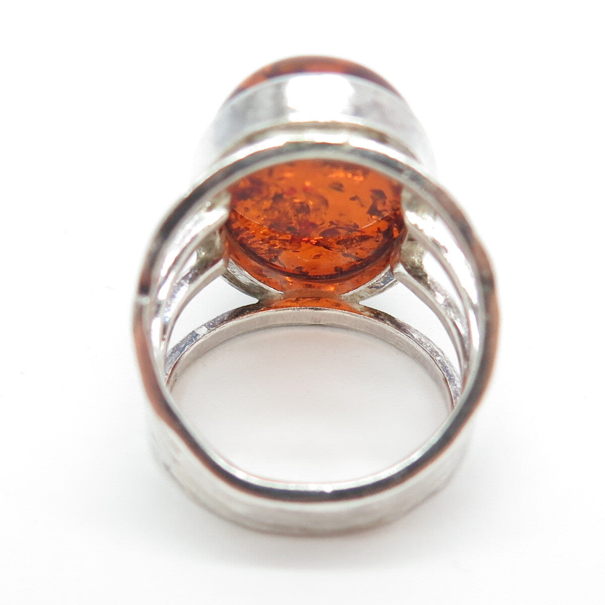 VALERIO V8 Sterling Silver Vintage Poland Real Amber Modernist Ring Size 5.75