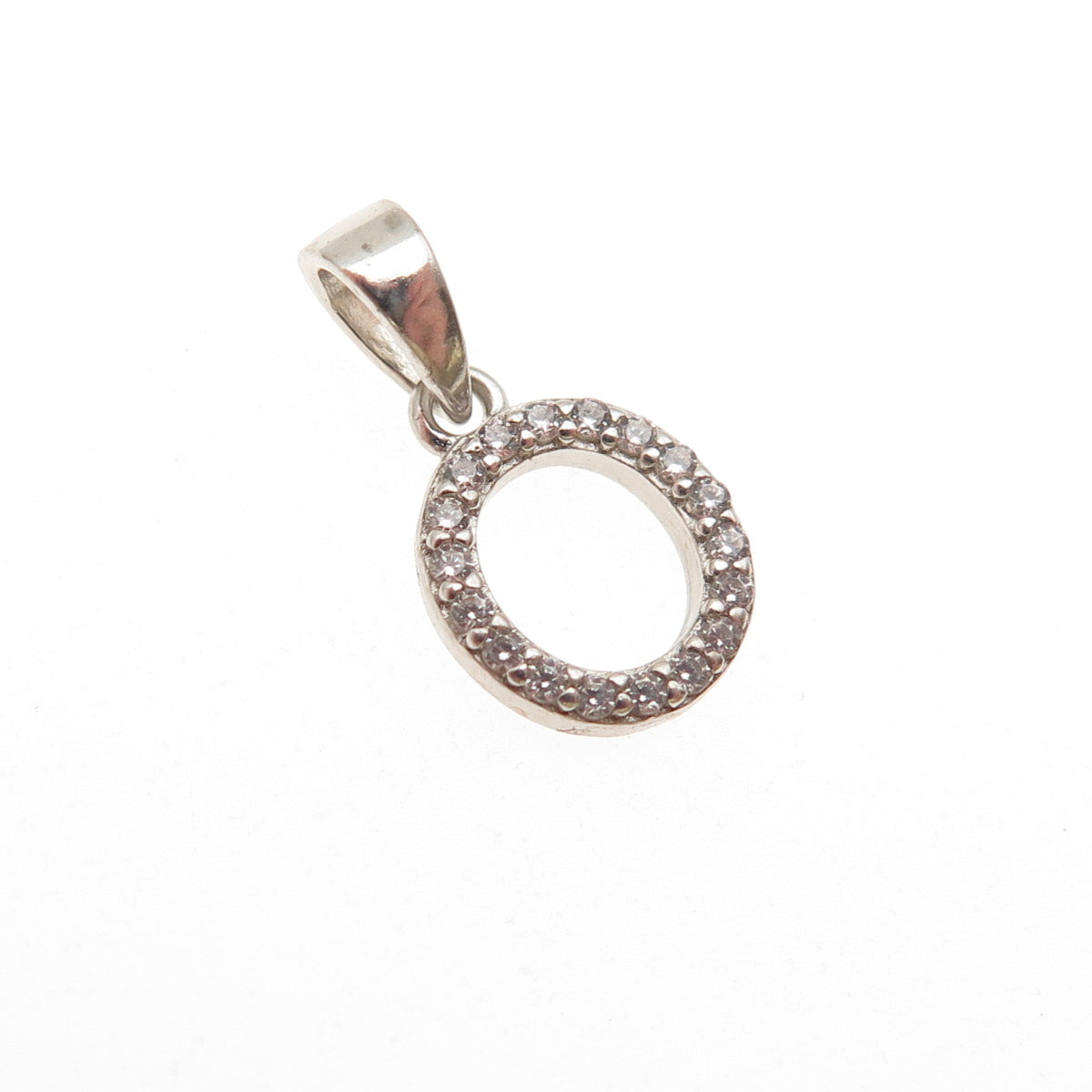 925 Sterling Silver Round-Cut C Z Letter O Initial Mini Charm Pendant