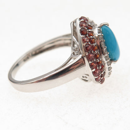 Chuck Clemency Sterling Silver Real Turquoise Red Garnet White Topaz Ring Size 8
