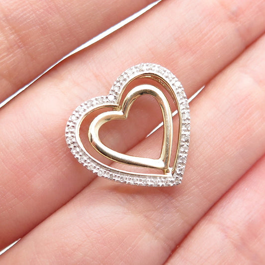 SK9 Allure Gems 925 Sterling Gold Plated Real Diamond Heart Mini Slide Pendant