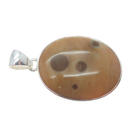 925 Sterling Silver Vintage Real Polka Dot Ocean Jasper Oval Charm Pendant