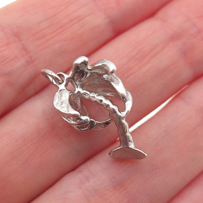 WELLS 925 Sterling Silver Vintage Palm Tree 3D Mini Charm Pendant