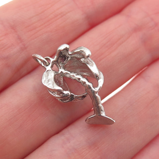 WELLS 925 Sterling Silver Vintage Palm Tree 3D Mini Charm Pendant