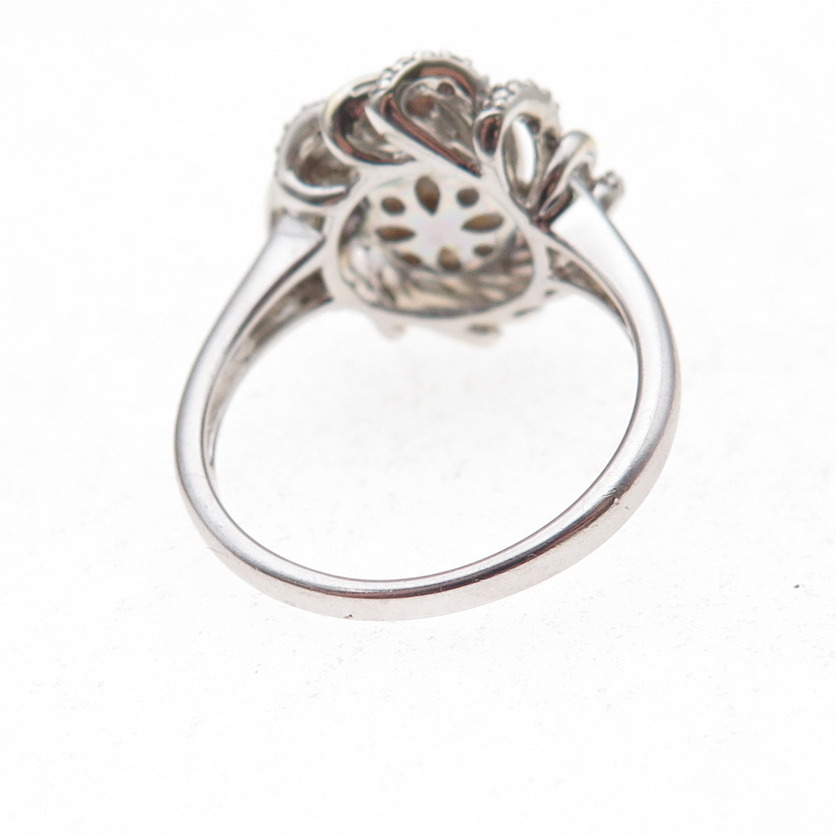 Richline 925 Sterling Silver 14K Gold Real Diamond & Pearl Floral Ring Size 7