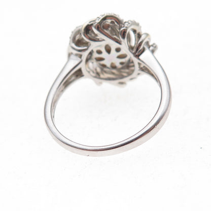 Richline 925 Sterling Silver 14K Gold Real Diamond & Pearl Floral Ring Size 7