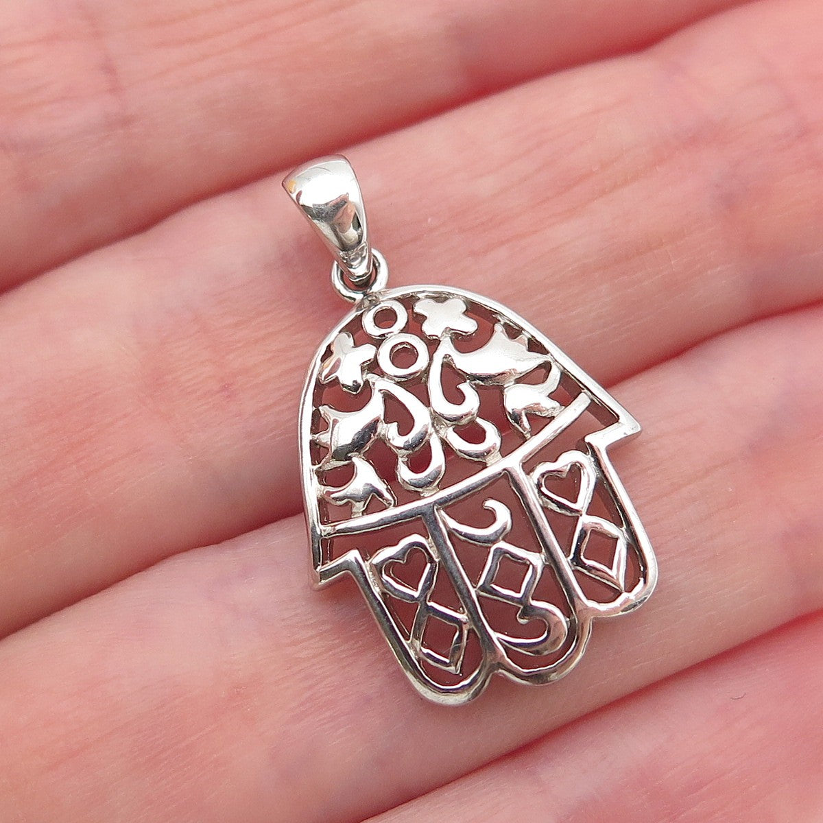 925 Sterling Silver Vintage Hamsa Amulet Charm Pendant