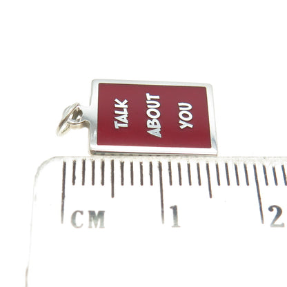 925 Sterling Silver Red Enamel "Talk About You" Minimalist Charm Pendant