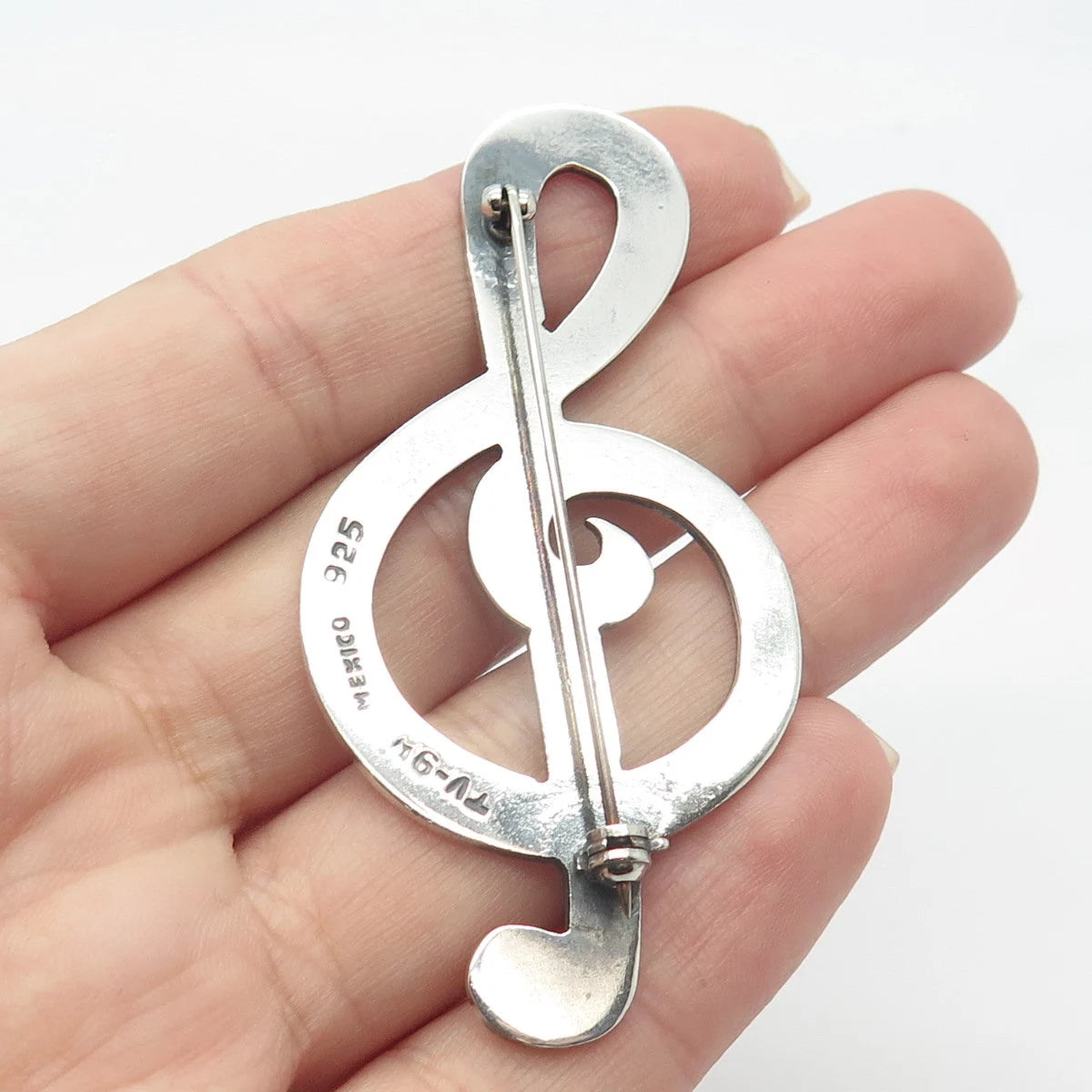 925 Sterling Silver Vintage Mexico Treble Clef Pin Brooch