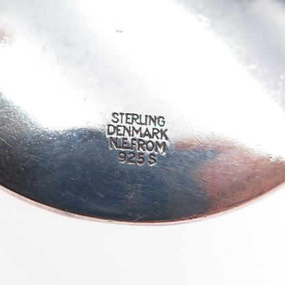N.E. FROM 925 Sterling Silver Vintage Denmark Blue Glass Modernist Pin Brooch