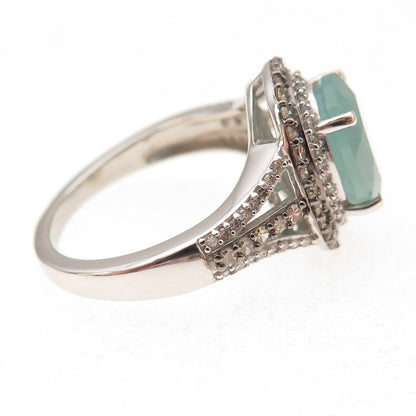 D'Joy 925 Sterling Silver Real Champagne Diamond & Aquamarine Ring Size 8