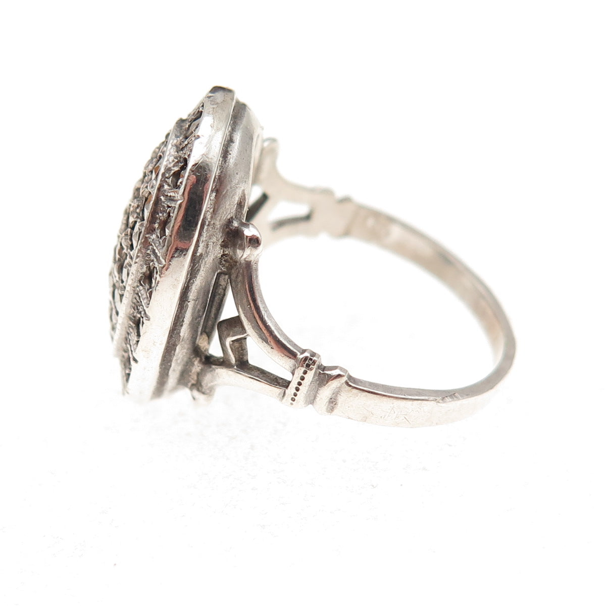 Theda Sterling Antique Art Deco Marcasite Oxidized Ring Size 6.5 (missing stone)