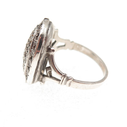Theda Sterling Antique Art Deco Marcasite Oxidized Ring Size 6.5 (missing stone)