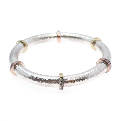 SILPADA 925 Sterling 2-Tone Vintage Round-Cut C Z Hammered Bangle Bracelet 8"