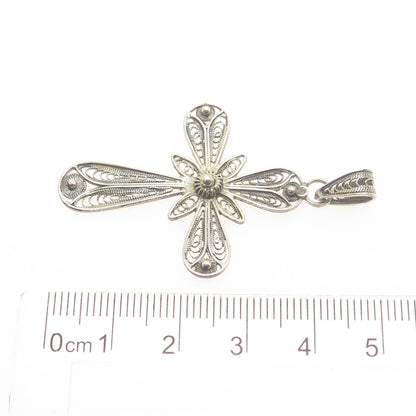 800 Silver Antique Art Deco Cannetille Filigree Cross Pendant