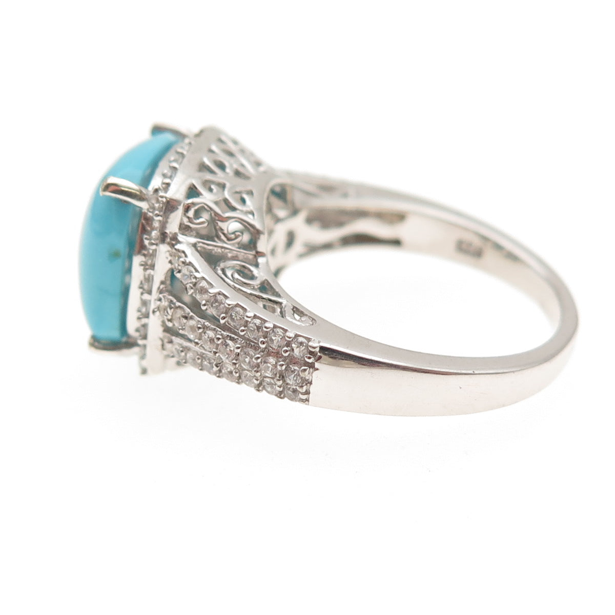Chuck Clemency 925 Sterling Silver Real Turquoise & White Topaz Ring Size 8.25