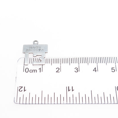 WELLS 925 Sterling Silver Vintage Happy Birthday 13 Charm Pendant