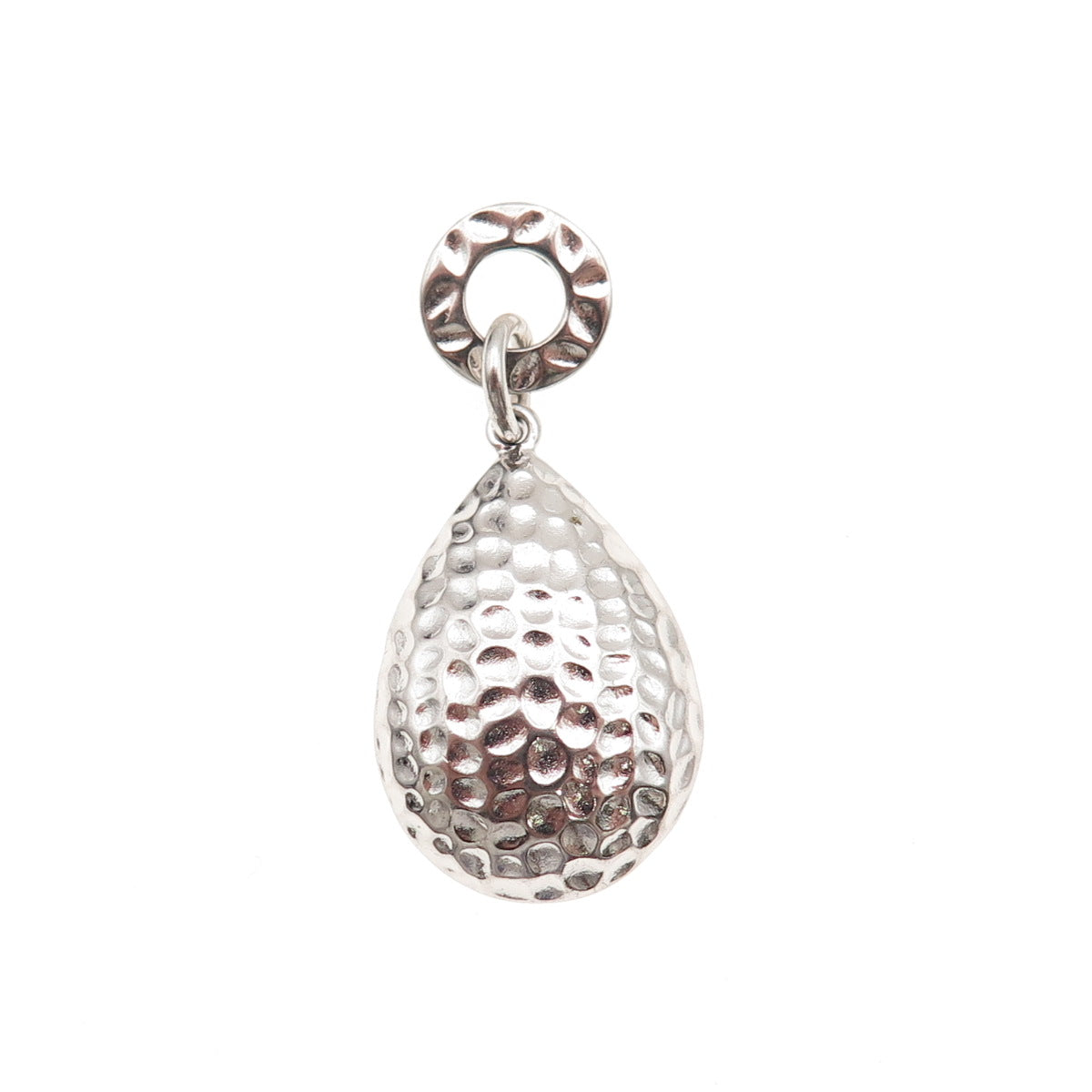 925 Sterling Silver Vintage Hammered Teardrop Slide Charm Pendant